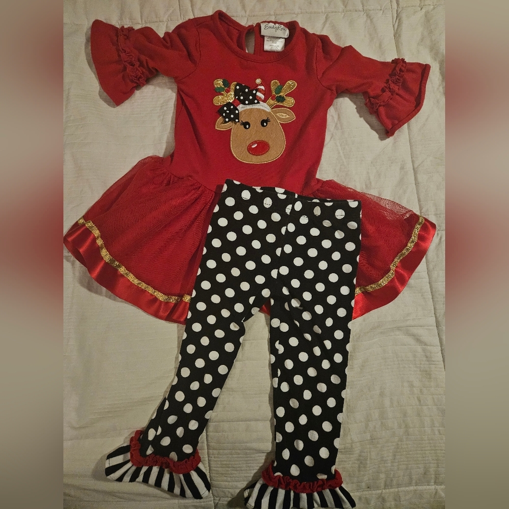 2T Emily Rose Christmas Red Reindeer Dress with Leggings Toddler